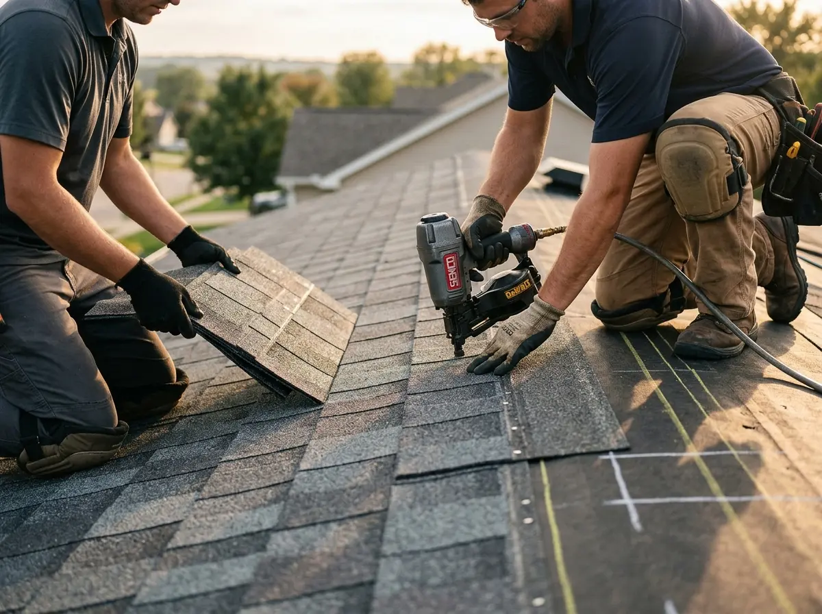 Professional roofer working on a residential roof in Camden